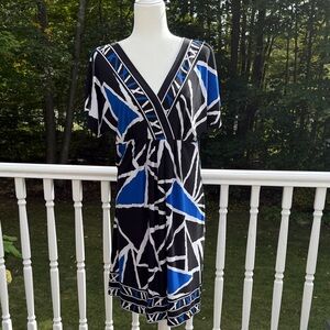 Y2K AB STUDIO Black and Blue Geometric kimono sleeve Dress